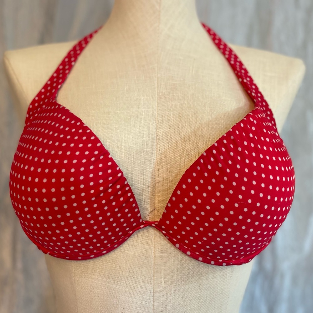 Ingear red with white polka dot bikini halter top with underwire